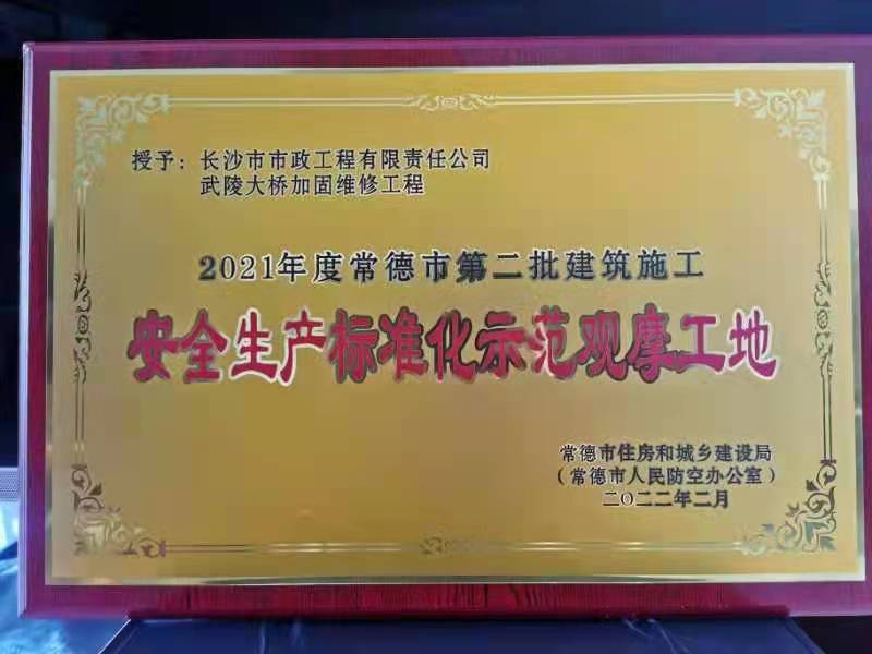 喜訊 ！常德市武陵大橋項目榮獲2021年度安全生產(chǎn)標(biāo)準(zhǔn)化示范觀摩工地